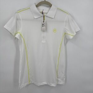 Peter Millar‎ Golf Top Size S Polo Shirt 1/4 Zip UPF 50+ White/Marigold NEW